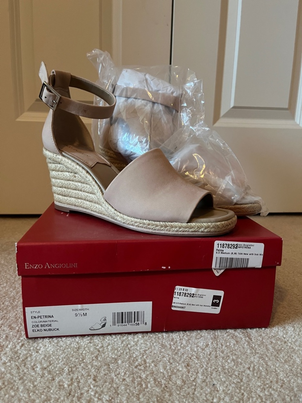 Enzo Angiolini Beige Espadrille Ankle-Strap leather Wedge Sandals